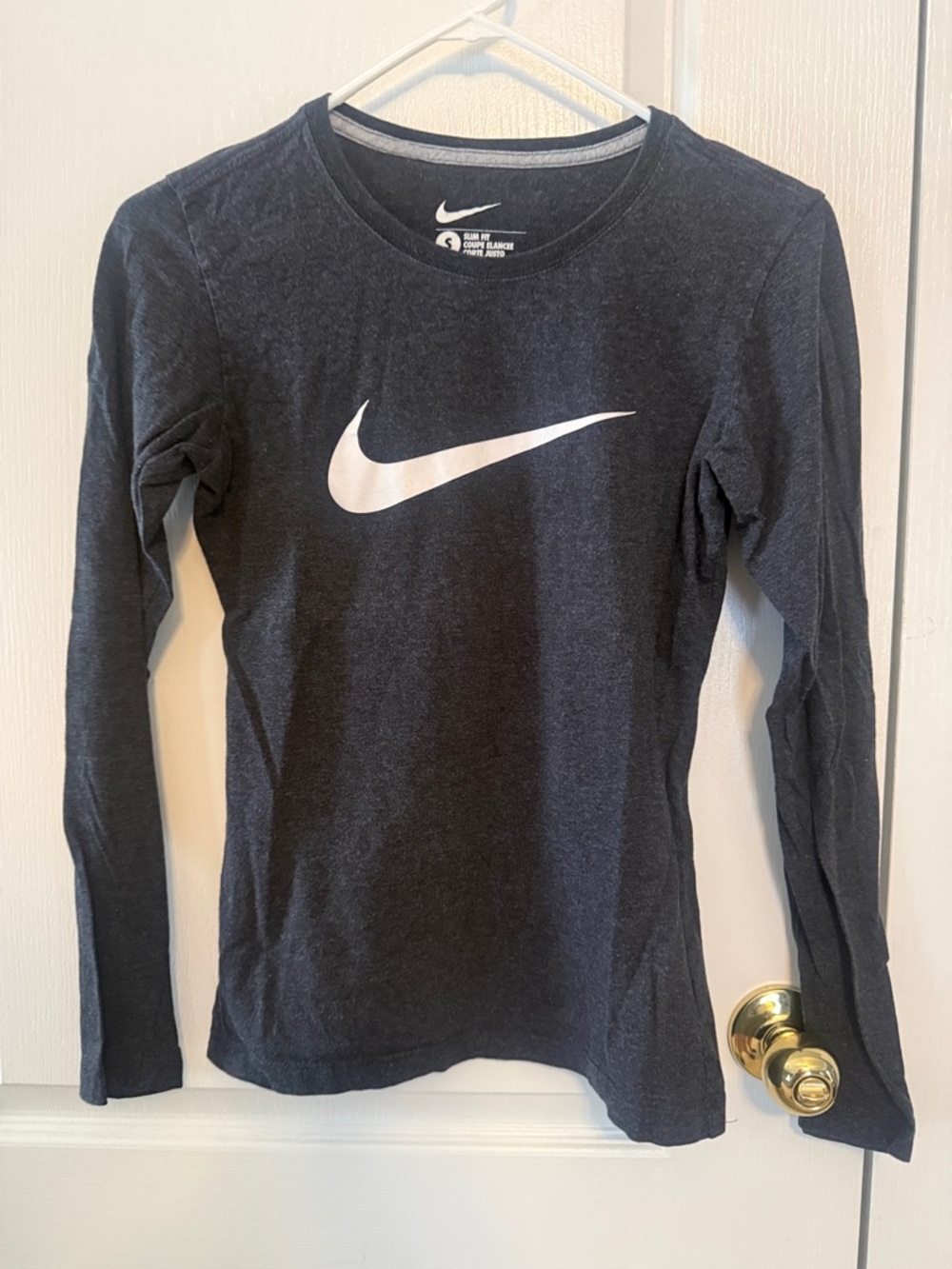 Nike Dark Charcoal Long Sleeve Tee with White Swoosh